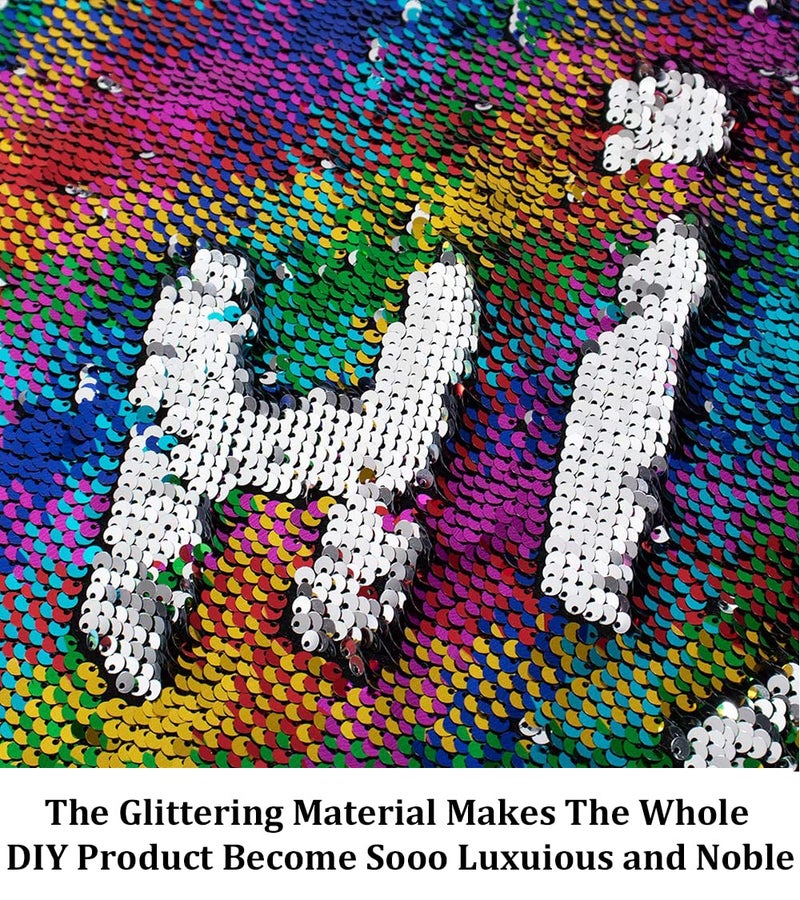 Partisout Sequin Fabric Mermaid Fabrics 3 Feet 5mm Glitter Fabric Rainbow to Silver Two Tone Backdrop Decoration Reversible Material Great for Sewing Dress Wedding DIY - Image 3